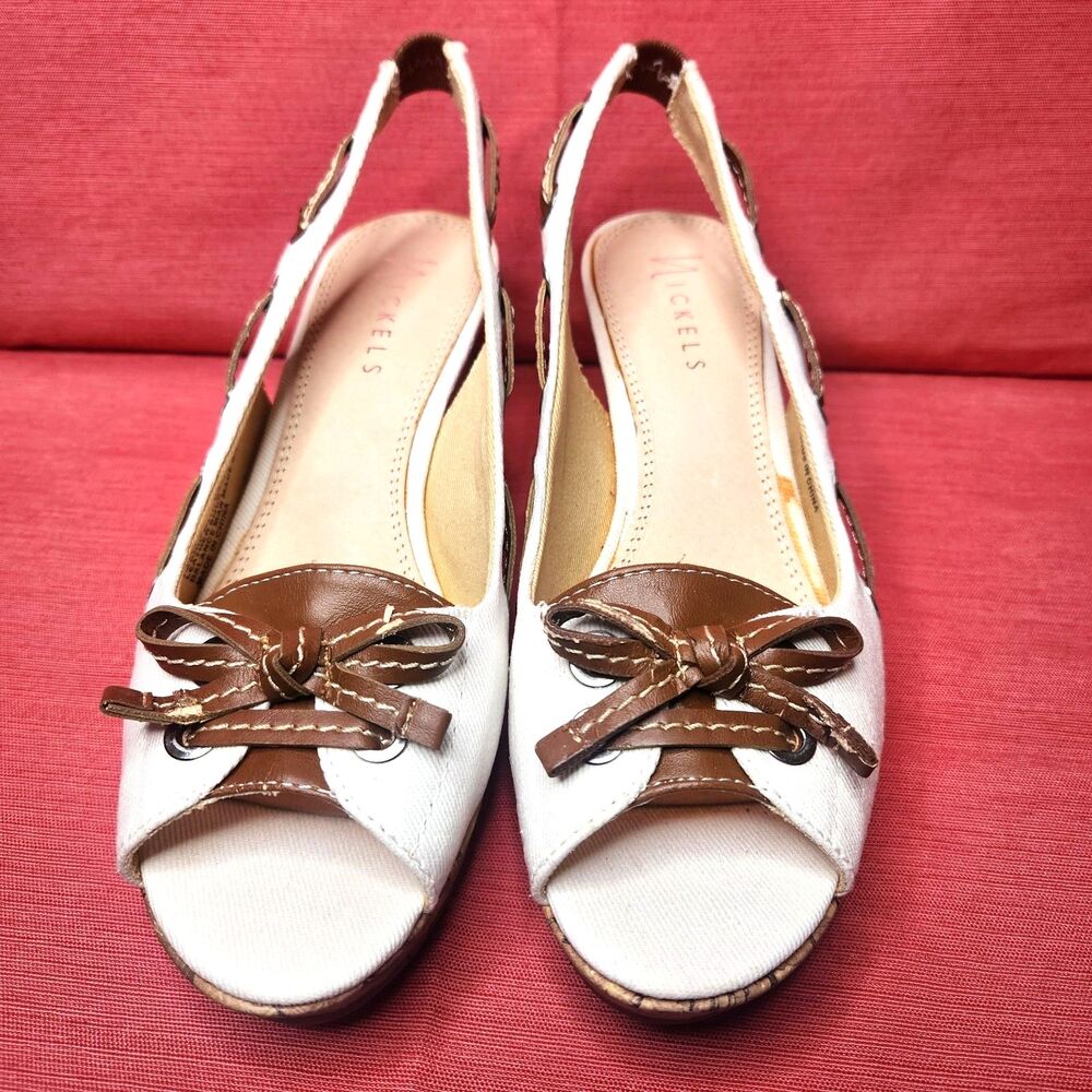 Nickels Ajax Women's Wedge Shoe White & Brown Espidrilles Size 6M